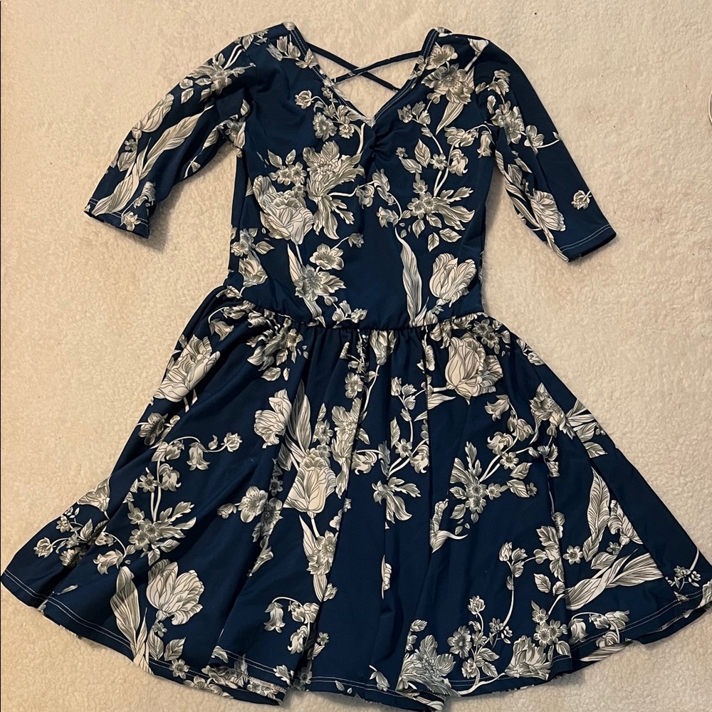 Dot Dot Smile Navy and White Floral Kids Dress